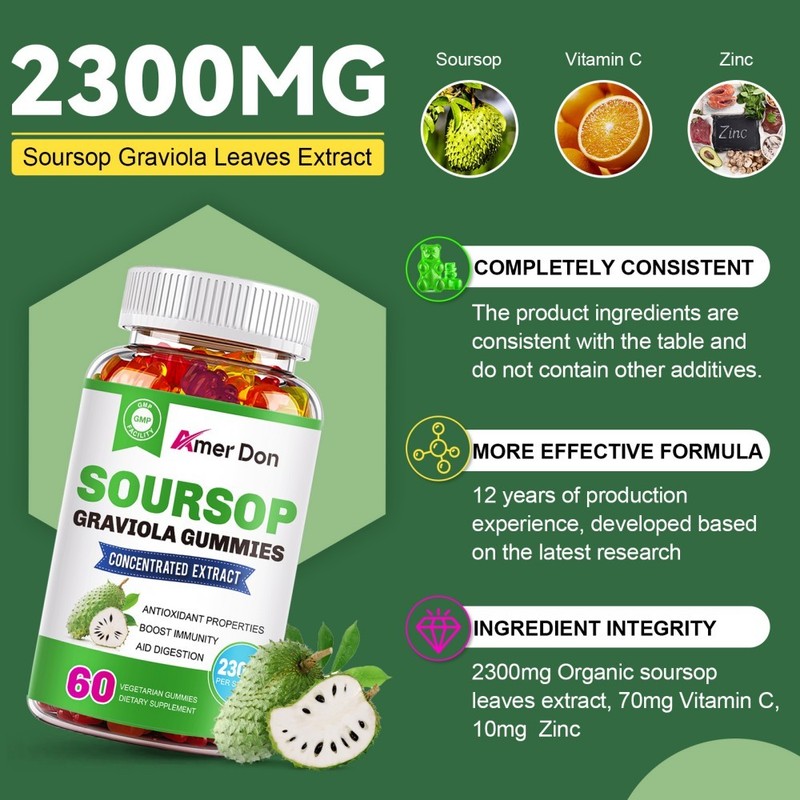 Soursop Graviola Gummies 2300mg - Antioxidant, Immune Support, Digestive Health gallery