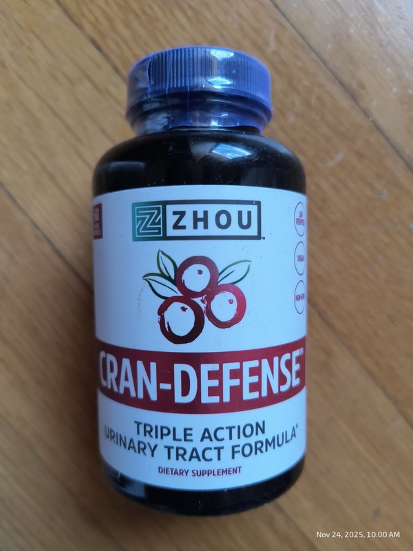 Zhou Cran-Defense D Mannose Cranberry 60 Caps Triple Action Urinary Tract Ex7/27