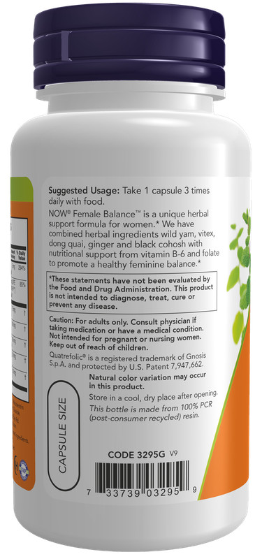 NOW FOODS Female Balance wild yam vitex dong quai ginger 90 Caps 06/25EXP gallery