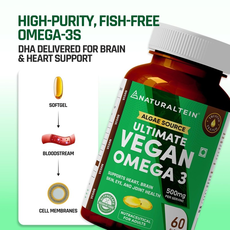 NATURALTEIN Vegan Omega 3 from Algae Oil – 60 Vegetarian Capsules gallery