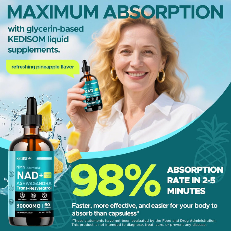 Liposomal NAD Supplement - Total 30000Mg NAD+ Blend Liquid Drops with Resveratro gallery
