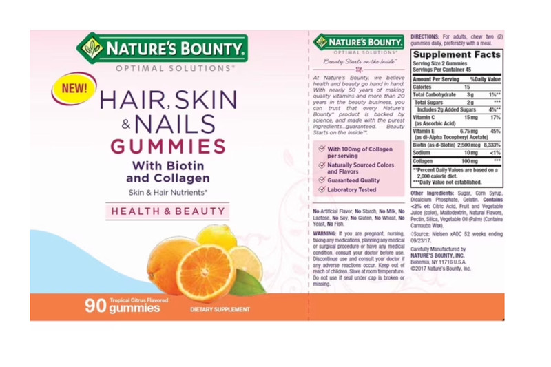 Nature’s Bounty Hair Skin & Nails Gummies Collagen Biotin 90 Gummies gallery
