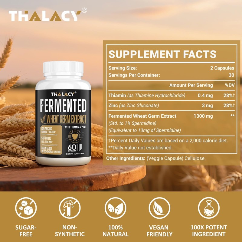 Thalacy Spermidine Supplements 13mg - 1300mg Wheat Germ Extract Capsules Pote... gallery