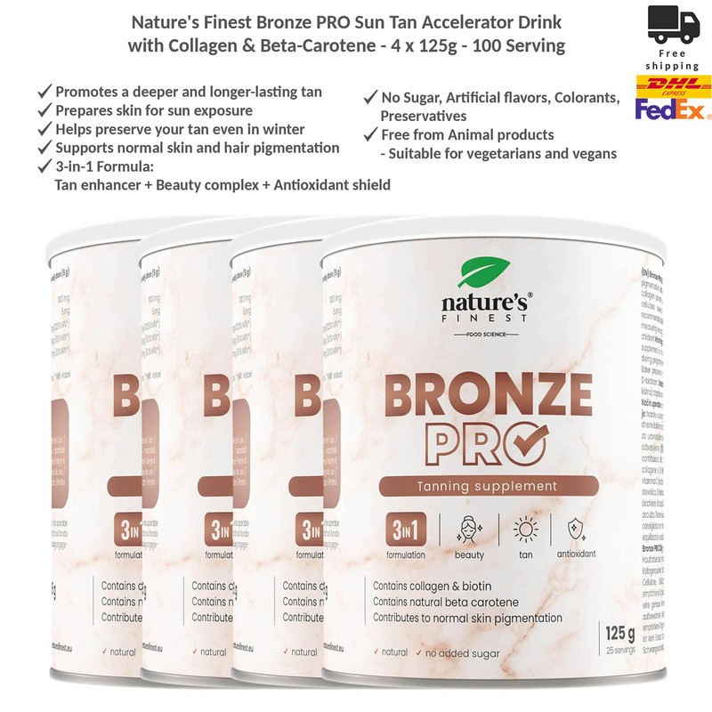 Nature’s Finest Bronze PRO Sun Tan Accelerator Drink Collagen & Beta-Carotene x4
