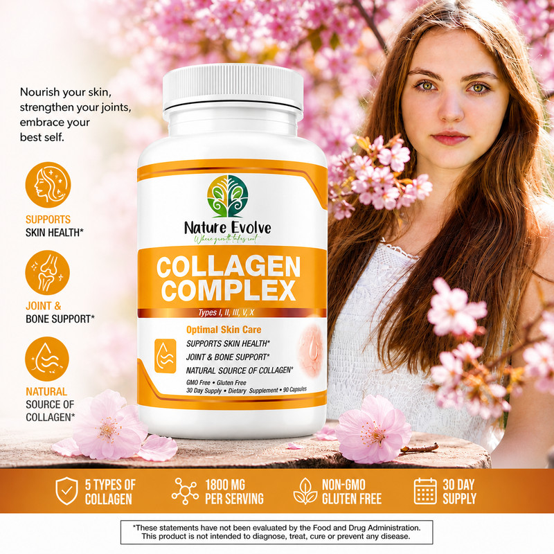 Nature Evolve Collagen Complex TYPES I, II, III, V & X 1800 MG Made in USA