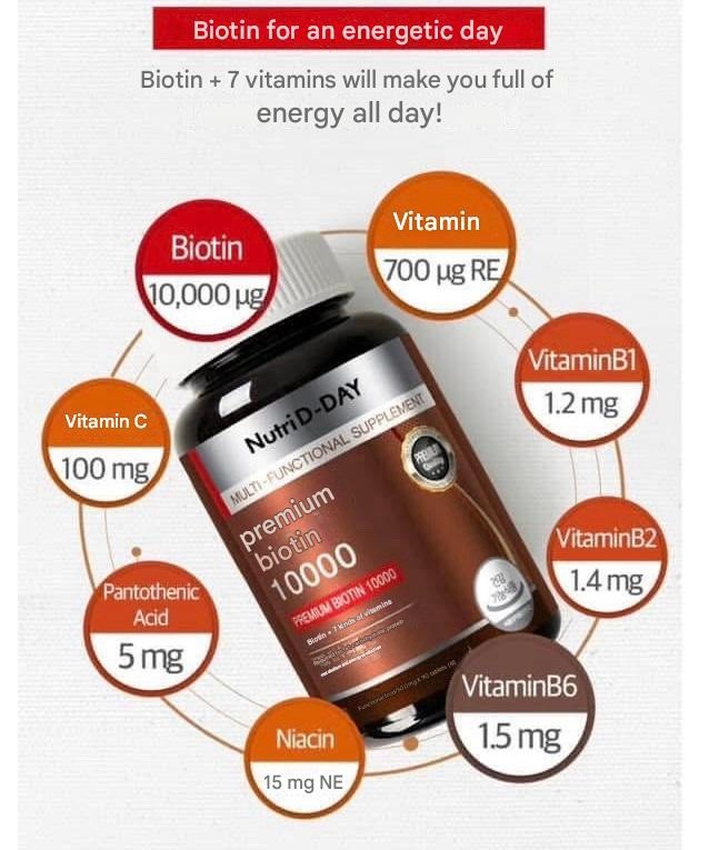 Nutri D Day Premium Biotin 10000 45g, 90 tablets 1 Bottle gallery