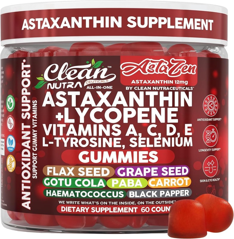 Clean Nutraceuticals AstaZen Astaxanthin Gummies 60 Count (Pack of 1), Red