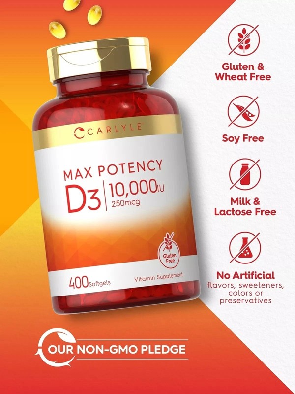 Vitamin D3 10000 IU 400 Softgels | Value Size | Max Potency | by Carlyle gallery