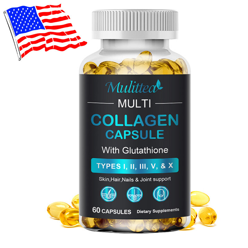 COLLAGEN PEPTIDES with Glutathione Types I, II, III, V, X Anti-Aging Skin Caps