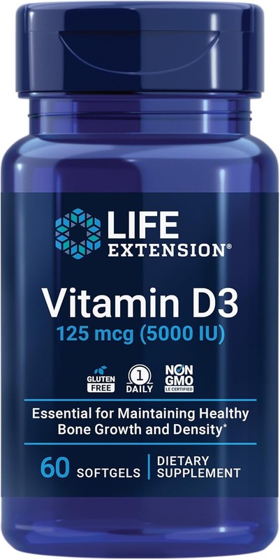 Life Extension Vitamin D3 125 mcg (5000 IU), 60 softgels