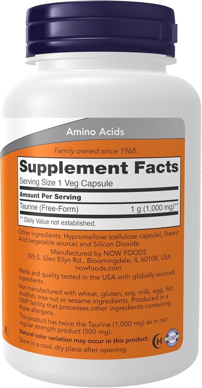 NOW Supplements, Taurine 1,000 mg, Double Strength, 100 Count (Pack of 1) gallery