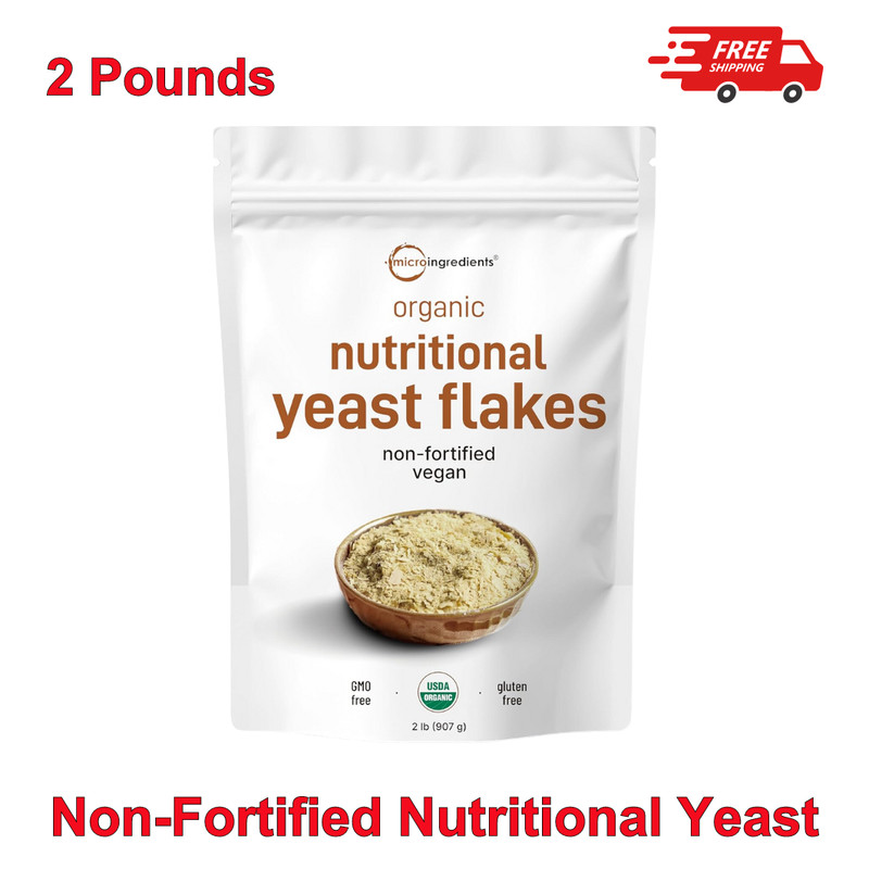 Organic Non-Fortified Nutritional Yeast Flakes, 2 Pounds, Rich in Vegan Protein