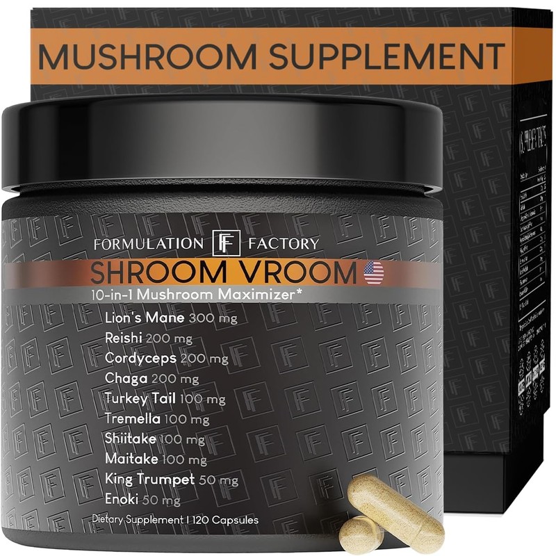 Mushroom Supplement – Shroom Vroom 10-in-1 Mushroom Complex with Lion’s Mane,…