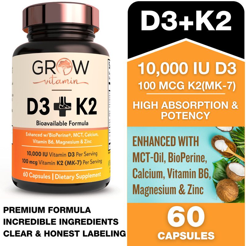 Dr. Berg Vitamin D3 & K2 10,000 IU – W/ MCT Oil, Magnesium, Zinc – Strong Bones