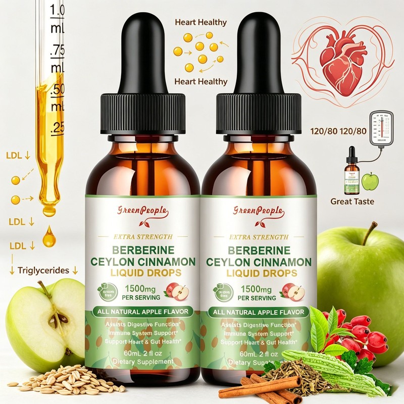 Berberine Liquid Drops 120ml – 1500mg with Ceylon Cinnamon for Heart Health
