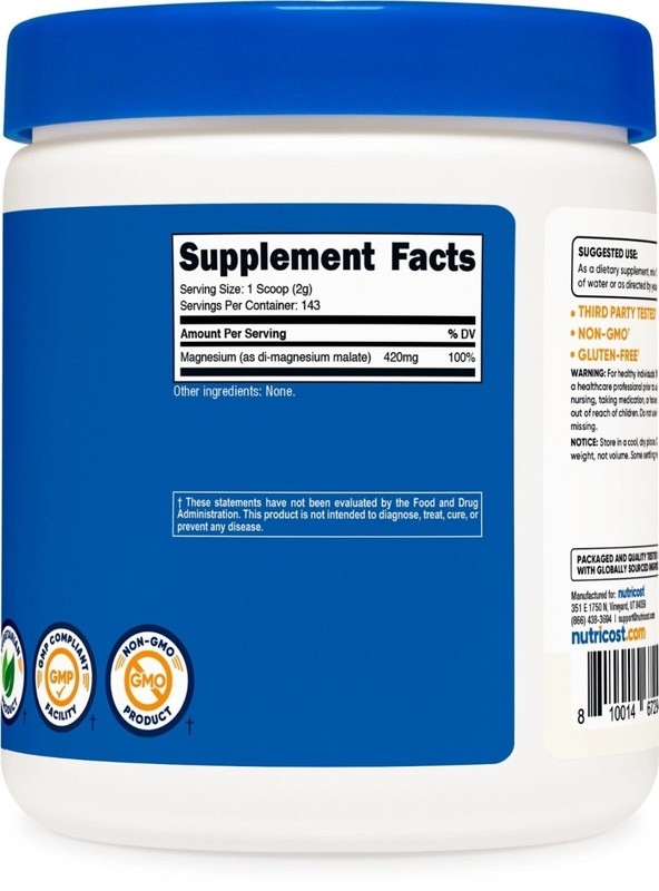 Nutricost Magnesium Malate Powder (300g) - 420mg of Magnesium Per Serving gallery