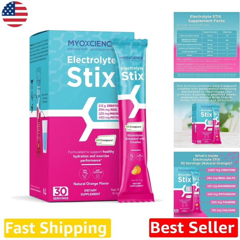 Orange Electrolyte STIX 30ct – Creatine, Magnesium, Taurine for Peak Performance