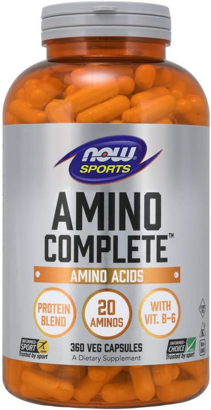 NOW Sports Amino Complete, Protein Blend with 21 Aminos and B-6, Veg Capsules