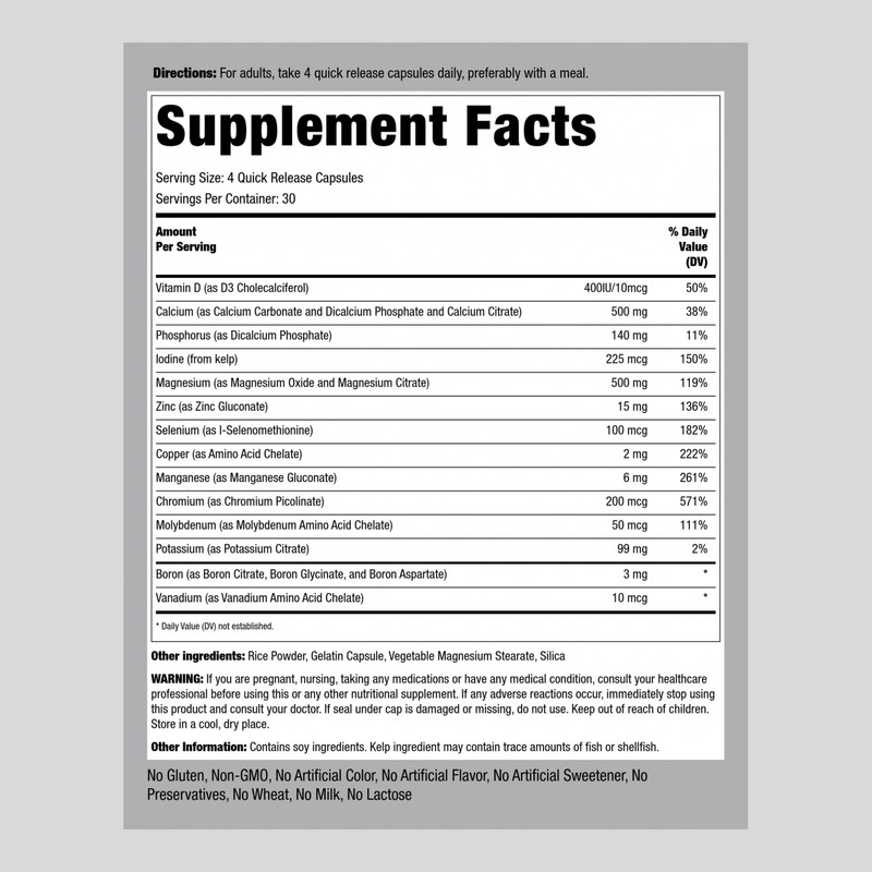 Multi Mineral Supplement | 120 Capsules | Chelated Supplement | by Piping Rock gallery