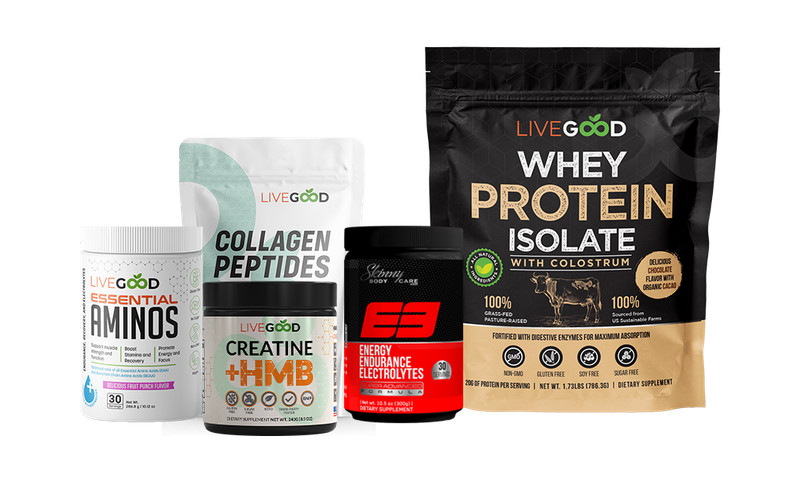LiveGood Build Muscle Pack E3 Collagen Aminos Whey Protein Fruit Punch 5pcs NEW