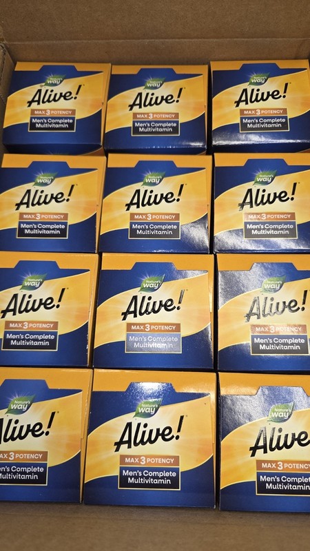 12 Bottle Lot Alive! Men’s Multi Vitamin, 90 CT Per Bottle New Exp. 06/27