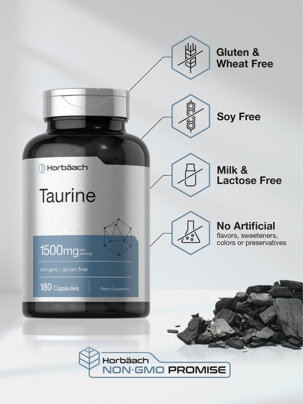 Taurine 1500mg Capsules | 180 Count | Non-GMO and Gluten Free | by Horbaach gallery