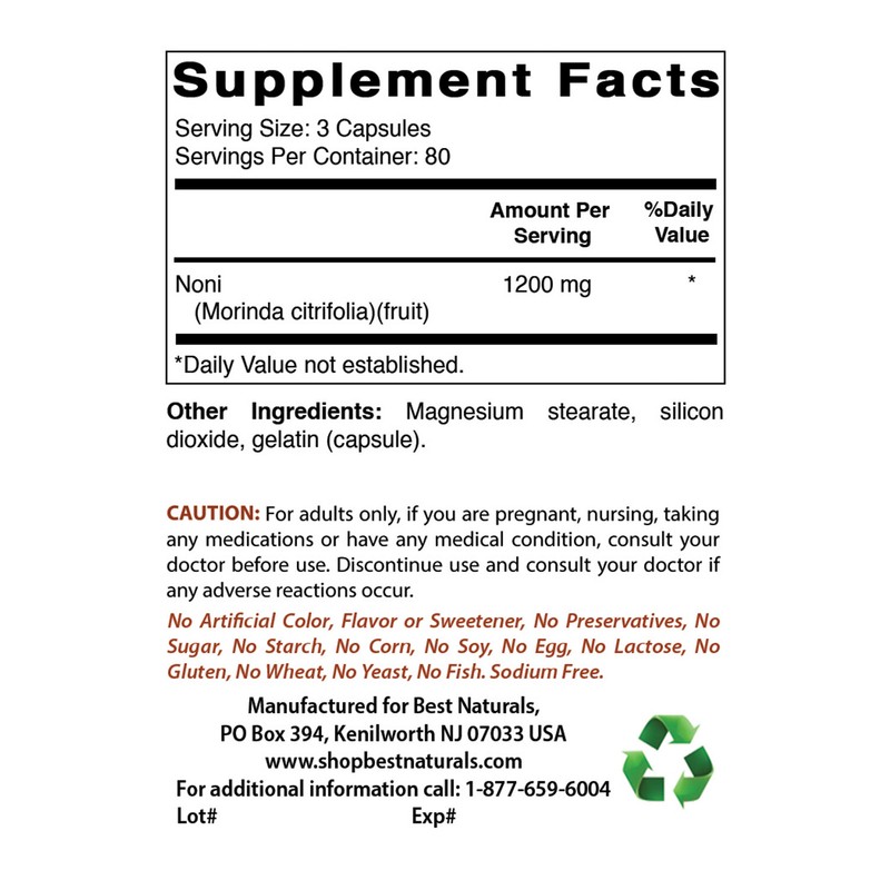 3 Pack Best Naturals Noni 400 mg 240 Capsules gallery