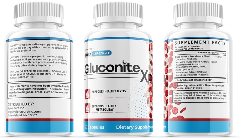 GLUCONITE #1 xp Natural Extra Strength Non Habit Forming Supports Healthy Lev…