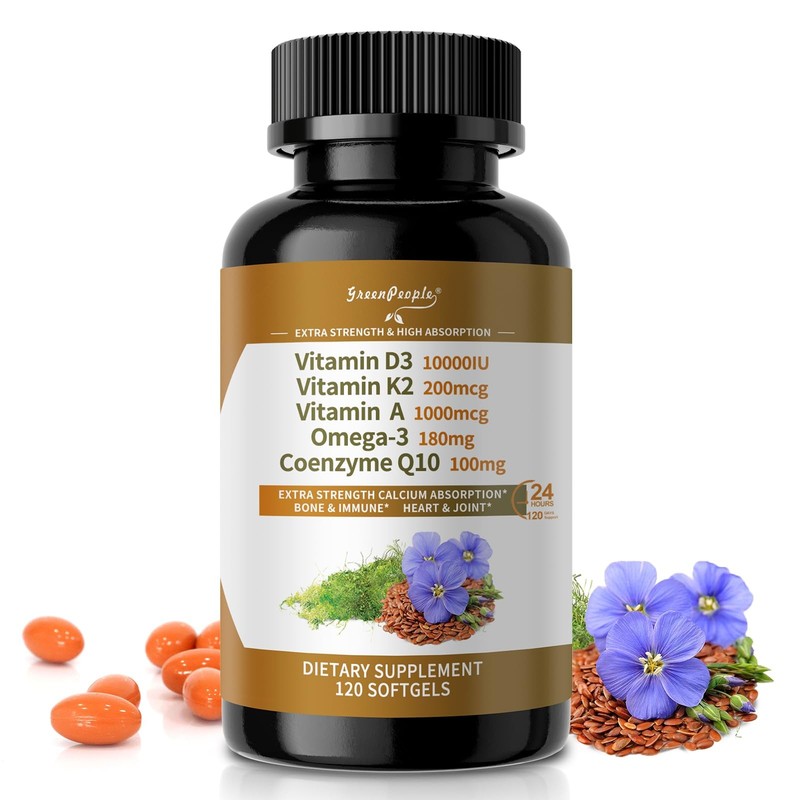 GREENPEOPLE Vitamin D3 K2 Softgel – 5-in-1 D3 K2 Vitamin 10000 iu 200 mcg K2 …