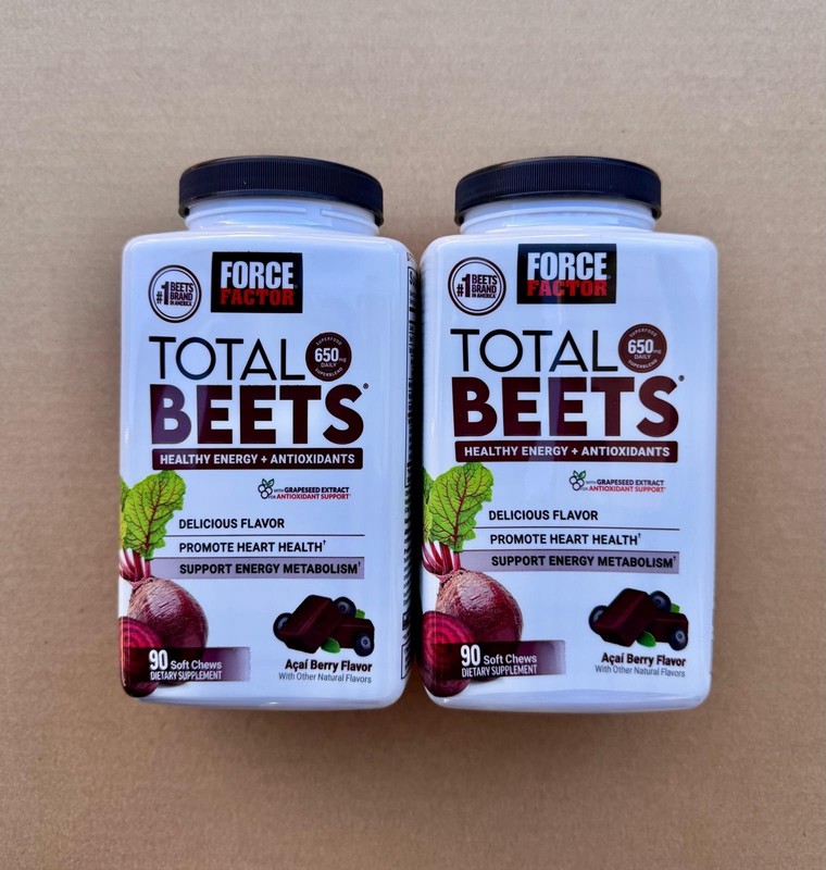 Force Factor Total Beets Soft Chews 180 Ct Acai Berry Heart Energy Exp 11/2027