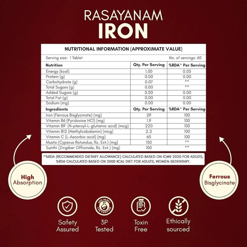 Iron Supplement | Ferrous Bisglycinate with 4X Absorption| Vitamin C & B-Complex gallery