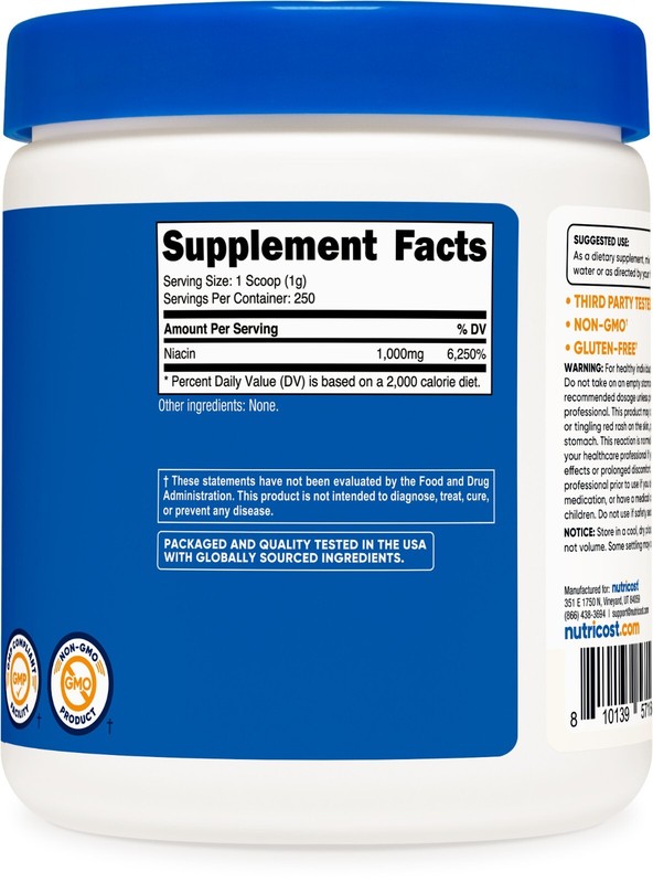 Nutricost Niacin Vitamin B3 Powder 250 Grams - 1G Per Serving gallery