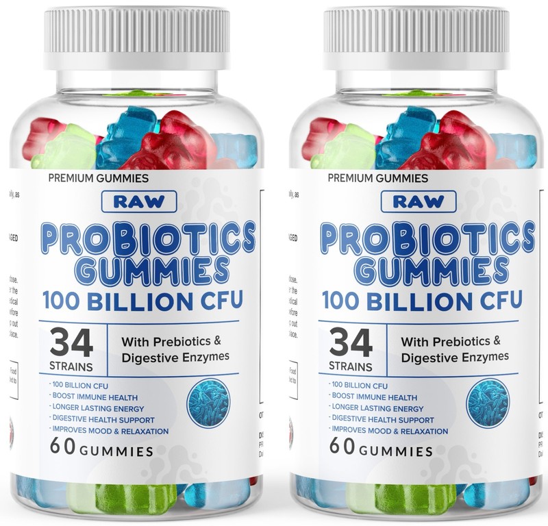 2 Raw Probiotics 100 Billion CFU Potency Digestive Immune Health 120 Gummies USA