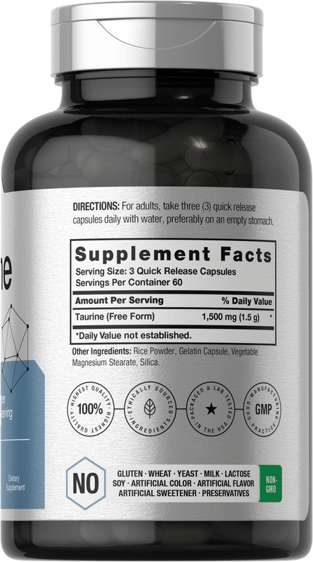 Taurine 1500mg Capsules | 180 Count | Non-GMO and Gluten Free | by Horbaach gallery