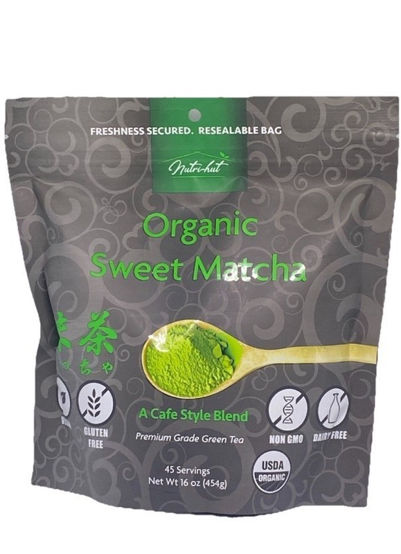 Nutri-hut Organic Sweet Matcha Premium Grade Green Tea 22 oz USDA Organic, Vegan