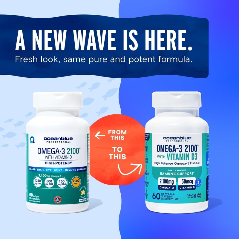 Oceanblue Omega-3 Fish Oil 2100 + D3 120ct 2Pack Burpless Triple Strength gallery