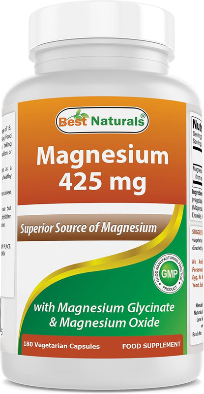 Magnesium 425 Mg 180 Veggie Capsules - High Absorption Magnesium Glycinate & Mag