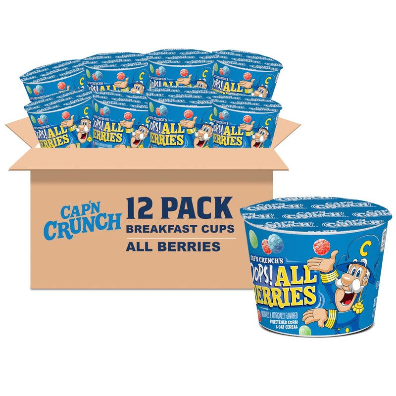 Cap’n Crunch Breakfast Cereal, Oops All berries, 1.12 Ounce (Pack of 32)