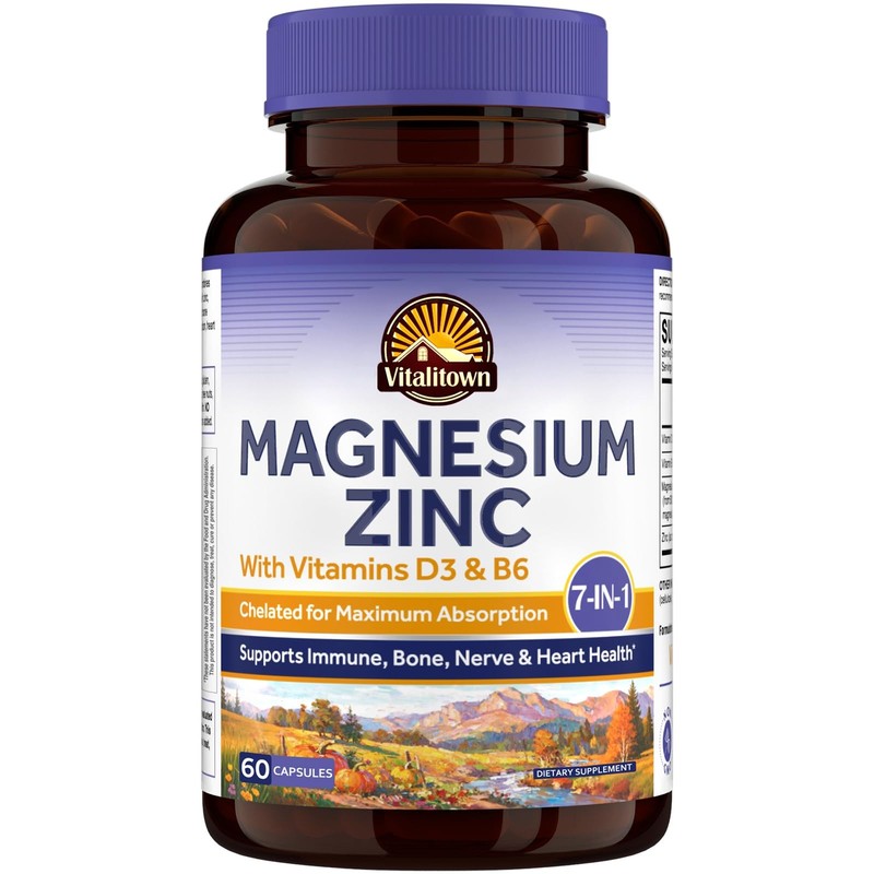 Vitalitown Magnesium Zinc, with Vitamins D3 & B6, 60 Count (Pack of 1)