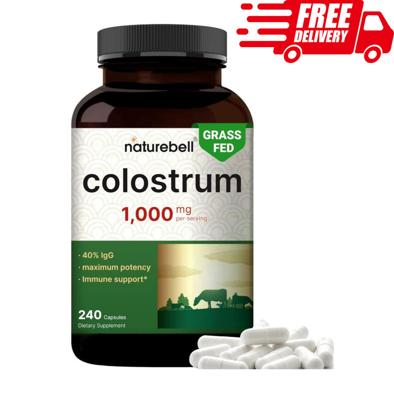 Colostrum 1,000 mg Supplement 240 Capsules, 40% IgG Immunoglobulins, NatureBell