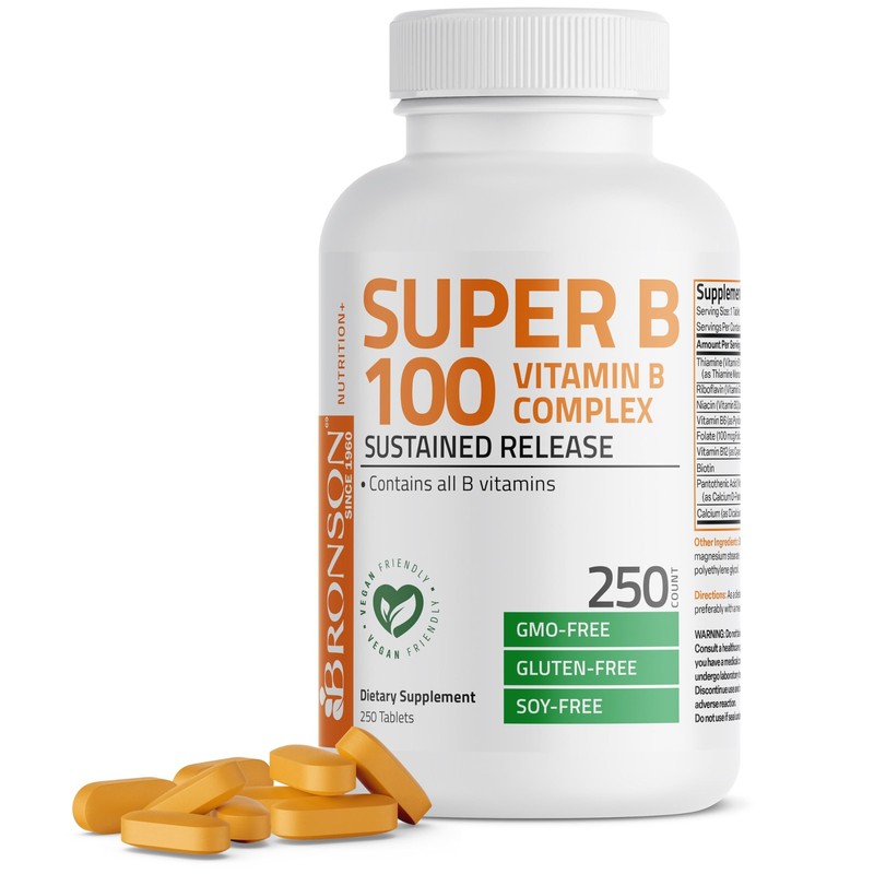 Bronson Super B 100 Vitamin B Complex Sustained Release 250 Count (Pack of 1)