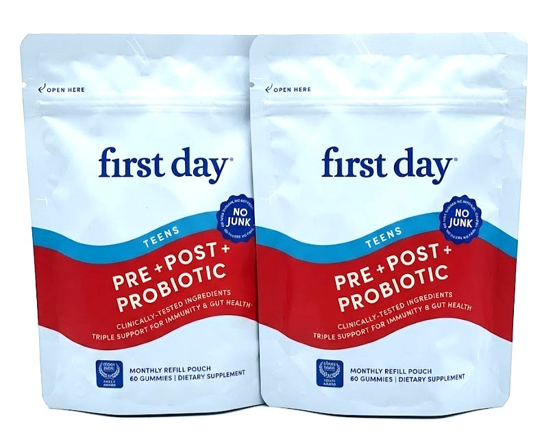 2x First Day TEENS Pre + Post Probiotic 60 gummies Refill Bag NEW SEALED 06/26