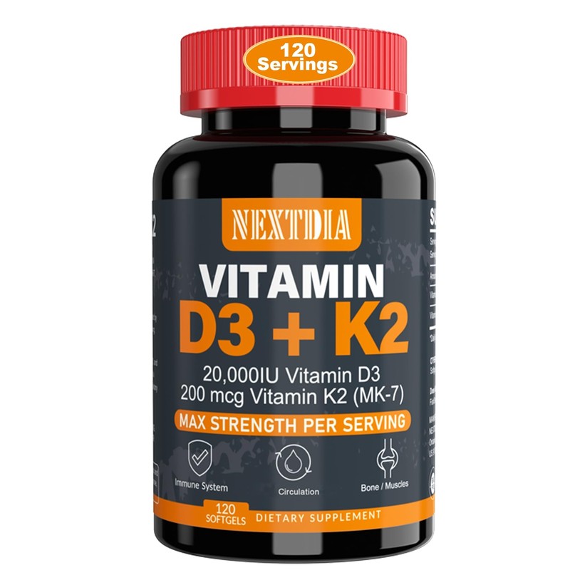 Vitamin D3 20000 IU + Vitamin K2 MK7 200mcg – Optimal Vitamin D3 & K2 Softgel