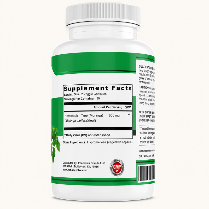 Nature Evolve Pure Moringa 800mg | 60 Veggie Capsules | GMO Free | Gluten Free gallery