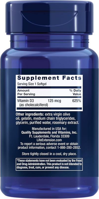 Life Extension Vitamin D3 125 mcg (5000 IU), 60 softgels gallery