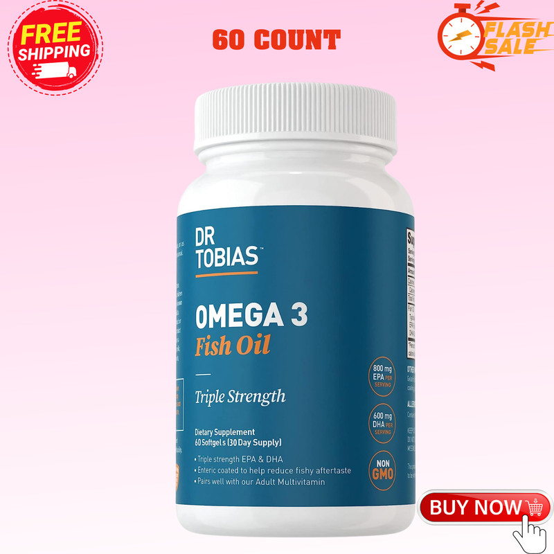 Dr. Tobias Omega 3 Fish Oil, 2000mg Triple Strength Omega 3 Supplement 60 Count