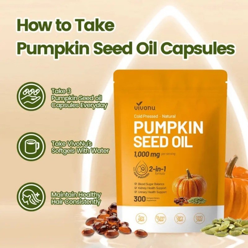 Pumpkin Seed Oil 1000mg Saw Palmetto 300 Softgels Non-GMO Cold Pressed 1 - 3Pack gallery