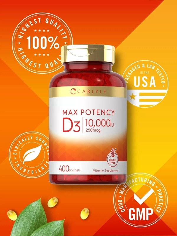 Vitamin D3 10000 IU 400 Softgels | Value Size | Max Potency | by Carlyle
