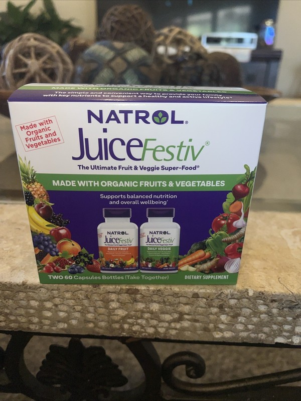 Natrol JuiceFestiv 2 Bottles 60 Capsules Each Egg-Free, Fish Free Exp 10/2025