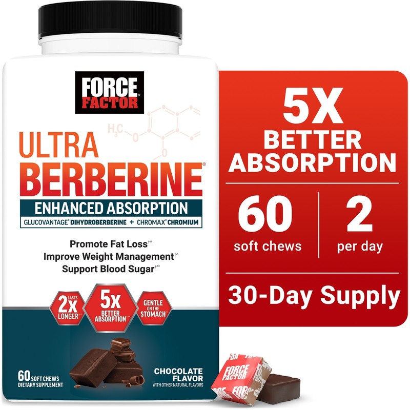 Force Factor Ultra Berberine GlucoVantage 5X Absorption Chocolate 60 Soft Chews